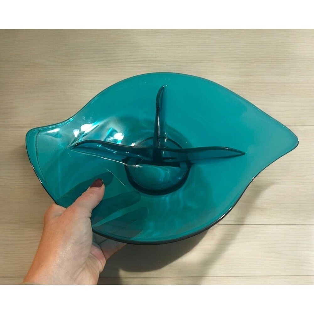 Vtg Viking Divided Epic Bluenique Glass Divided Dish MCM Atomic Wave 12”